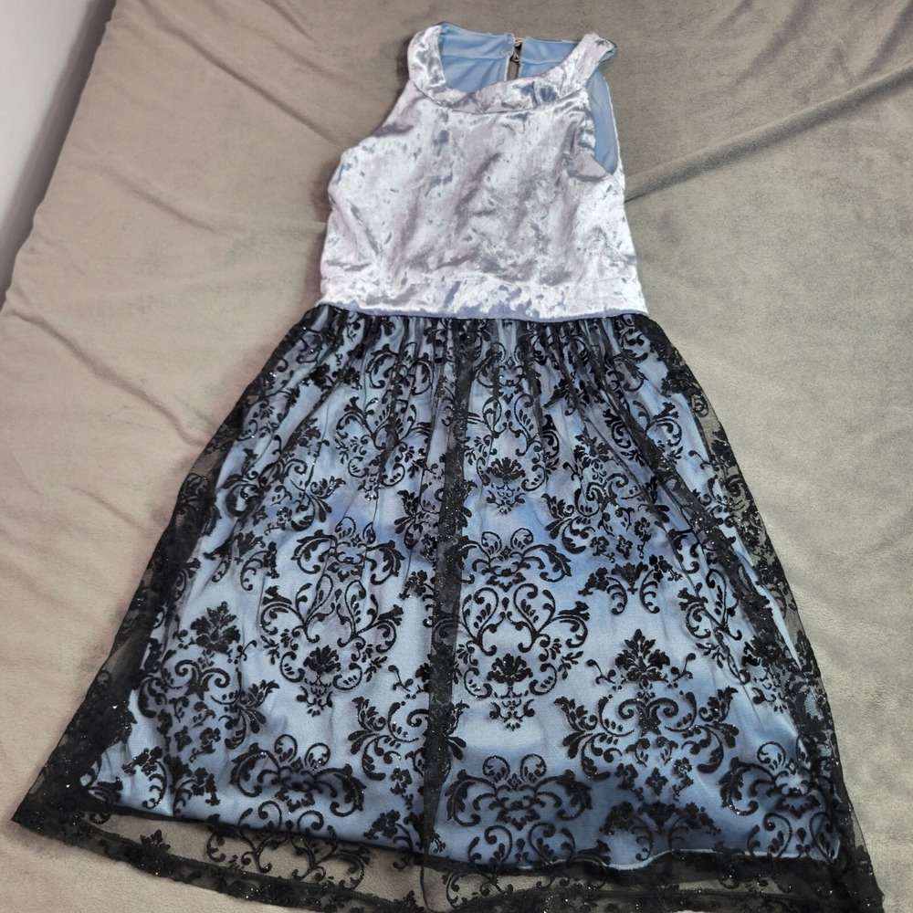 Speechless Blue & Black Sleeveless Velvet & Lace Dress Girls Size 10 Formal Line
